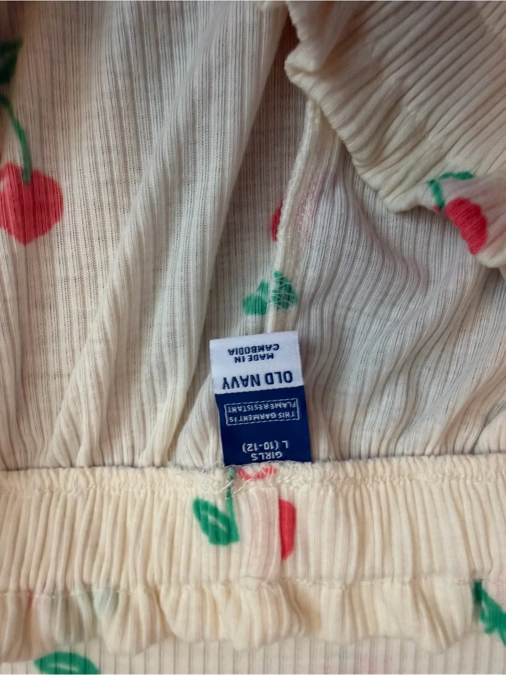 Old Navy Girls Cream Cherry Print Ribbed Short Pajama Set